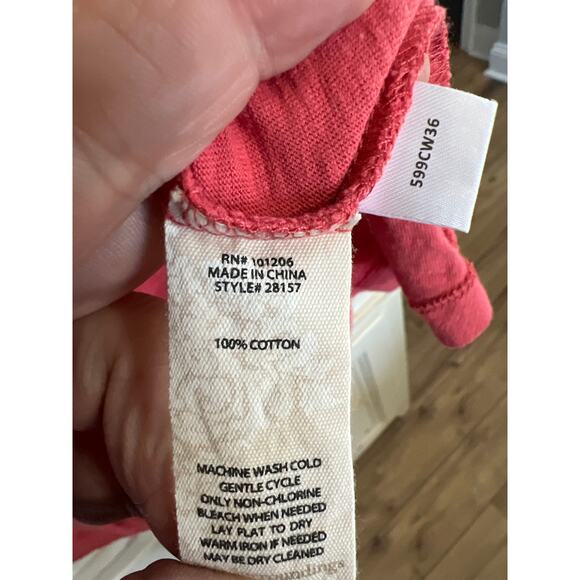 Soft Surroundings size small coral colored button down top asymmetrical hem - Picture 4 of 4